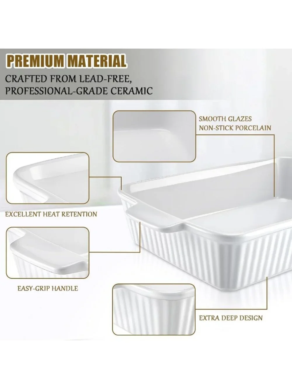 Large 9x13 Ceramic Casserole Dish with Handles - Oven Safe Baking Pan for